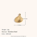 Pendentif coquillage en acier inoxydable doré 14K, dimensions 14,1mm x 12,8mm - Petit Pendentif Coquillage Hydraulique