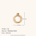 Pendentif rond cœur évidé en acier inoxydable plaqué or 14K, 14,8mm x 12,0mm - Mini Pendentif Circulaire Simple