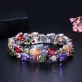 Multicolor pear-cut zircon bracelet with silver-tone metal and secure folding clasp - 19cm / Colorful