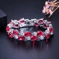 Exquisite double-row AAA zircon bracelet with pear-cut red gems and silver plating - 19cm / Rose Red