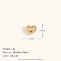 Pendentif cœur évidé en acier inoxydable plaqué or 14K, poids 1,0g et taille 7,6mm - Petit Pendentif Cœur Ajouré