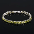 Tennis bracelet with yellow AAA cubic zirconia in silver-tone four-prong setting - Olive Green (18cm)