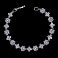 Sparkling silver snowflake and flower zircon bracelet for women on black background - White