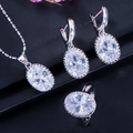 Elegant S925 silver jewelry set with oval cubic zirconia necklace earrings and ring - US 6 / White