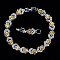Elegante pulsera de cristal champán con hojas plateadas y piedras de circonio AAA - Champaña