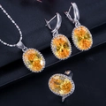 Elegant 4-piece jewelry set with yellow oval zircons on black display stand - US 6 / Yellow