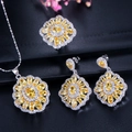 Luxe sieradenset met gele zonnebloem hanger ketting ring en oorbellen van zirkoon - Gele Stijl (Maat 6)