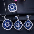 Macro detail of high-end deep blue gemstone necklace, ring and earrings jewelry set - Dark Blue Style (Size 6)
