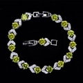 Pulsera de lujo en plata con cristales de circonita AAA verde amarillo y pavé de diamantes - Verde oliva