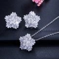 Luxury sparkling zircon flower jewelry set with floral stud earrings and pendant necklace - White Flower Style / White