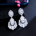 Elegant silver-plated drop earrings with pear-cut blue sapphire and white zircon stones - White