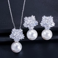 Elegant bridal jewelry set with snowflake pearl pendant necklace and matching earrings - White Pearl