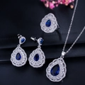 Sparkling silver jewelry set with pear-cut blue zircon necklace, earrings and ring - Sapphire Blue / Number 6