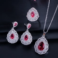 Exquisite close-up of water drop jewelry set with deep red gems and white zircons - Red / Number 6