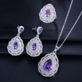 Exquisite silver necklace earrings and ring set with purple pear-cut zircon stones - Purple / Number 6