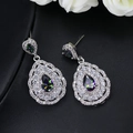 Elegant water drop earrings with iridescent dark gemstone and cubic zirconia halo - Rainbow