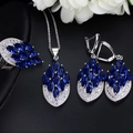 Exquise bruidssieradenset met donkerblauwe marquise-zirconia halsketting en oorbellen - Maat 6 / Saffierblauw