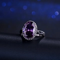 Modieuze witgoud vergulde ring met ovale paarse zirkoon en vintage kralenrand - US 6 / Paars