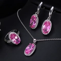 Elegant silver S925 bridal jewelry set with oval pink gemstones and halo diamonds - Pink Size 6