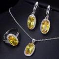 Elegant silver bridal jewelry set with yellow zircon oval gemstone necklace and earrings - Yellow Size 6