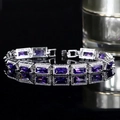 Bracelet élégant en métal argenté avec pierres violettes rectangulaires et zircons - Violet