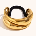 Chic 18K gold plated double teardrop hair tie with black high-elastic band - Gold