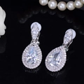 Elegante zilveren druppel clip-on oorbellen met 3A zirkoon voor bruiden en luxe feesten - Wit