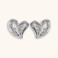 Silver heart earrings with four-leaf floral patterns and sparkling zircon inlays - Silver Rhinestone Heart Stud Earrings