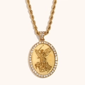 18K gold plated Saint Michael angel pendant necklace with rope chain and zircons - Gold