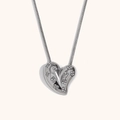 Silver tone heart pendant necklace with floral diamond inlay and sleek snake chain - Silver Rhinestone Heart Pendant Necklace