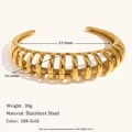 18K gold plated stainless steel open bangle with hollow wave design for women - Hollow Multi-layer Ribbed Open Style (B0585_Gold) / Gold