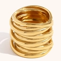 Anello multistrato in acciaio inossidabile placcato oro 18K con design avvolgente lucido - Stile Avvolto Multistrato - Oro