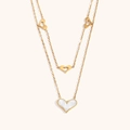 Double-layered 18K gold plated heart necklace with white mother of pearl inlay - Gold Double Layer Heart Necklace
