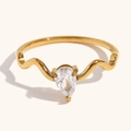 Anello a onda serpente in acciaio placcato oro 18K con zircone a goccia scintillante - US 6 / Stile Zircone Taglio a Goccia Forma Serpente - Oro & Bianco