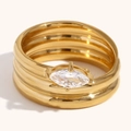 Anello multistrato in acciaio inossidabile placcato oro 18K con zircone bianco taglio marquise - Stile Marquise Multistrato - Oro & Bianco