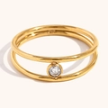 Anello doppio strato minimalista in acciaio inossidabile placcato oro 18K con zircone - US 6 / Stile Minimalista Doppio Strato Zircone Bianco - Oro