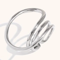 Anello aperto a onde argentate con design asimmetrico multistrato e finitura lucida - Linee Geometriche Esagerate - Acciaio