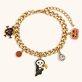 Bracciale Halloween placcato oro 18K in acciaio inossidabile con ciondoli zucca e teschio - Oro