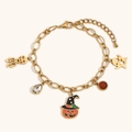 Bracciale di Halloween in oro e acciaio con ciondoli a zucca e pietre di zircone lucide - Oro