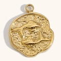 18K gold plated stainless steel zodiac pendant featuring a 3D embossed dolphin design - Pisces