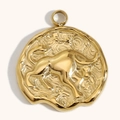 18K gold-plated stainless steel round pendant with Taurus zodiac relief and hammered edges - Taurus
