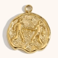 Colgante de moneda de acero inoxidable chapado en oro 18K con diseño de signo Géminis - Géminis