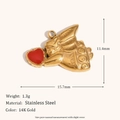 Pendentif lapin en acier inoxydable plaqué or 14K avec cœur rouge pour bijoux - Série de Noël Ange en Émail