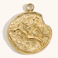 Colgante de moneda vintage en acero inoxidable bañado en oro 18K con arte abstracto - Virgo