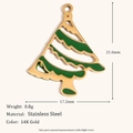 Hollow Christmas tree pendant in 14K gold-plated stainless steel with green enamel - Christmas Series Hollow Tree