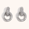 Luxurious 18K gold plated stainless steel interlocking hoop earrings with white zircon - White Zircon Hoop Studs - Silver