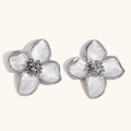 Elegant 18K gold-plated white flower stud earrings with a 316L stainless steel base - White Flower Stud Earrings - Steel Silver