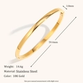 Detail view of 18K gold plated stainless steel bangle with dimensions and weight specs - 4mm Width / Gold