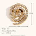 Spilla a vortice in acciaio inossidabile placcato oro 18K con cristalli e dimensioni - Oro