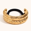18K gold plated double-layer hammered metal hair cuff with high elasticity black band - Gold
